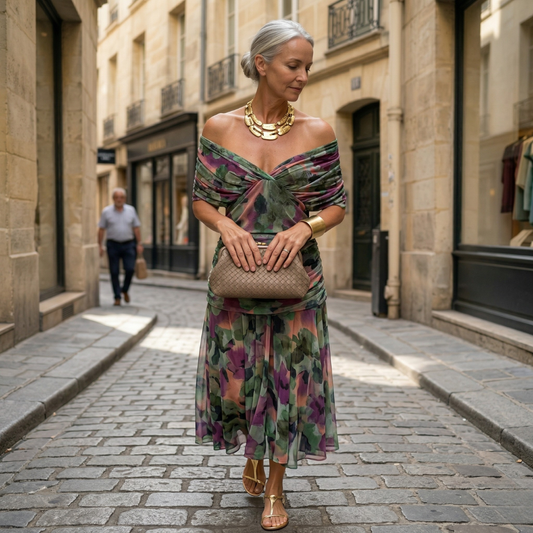 Valentine | Robe maxi col V drapée