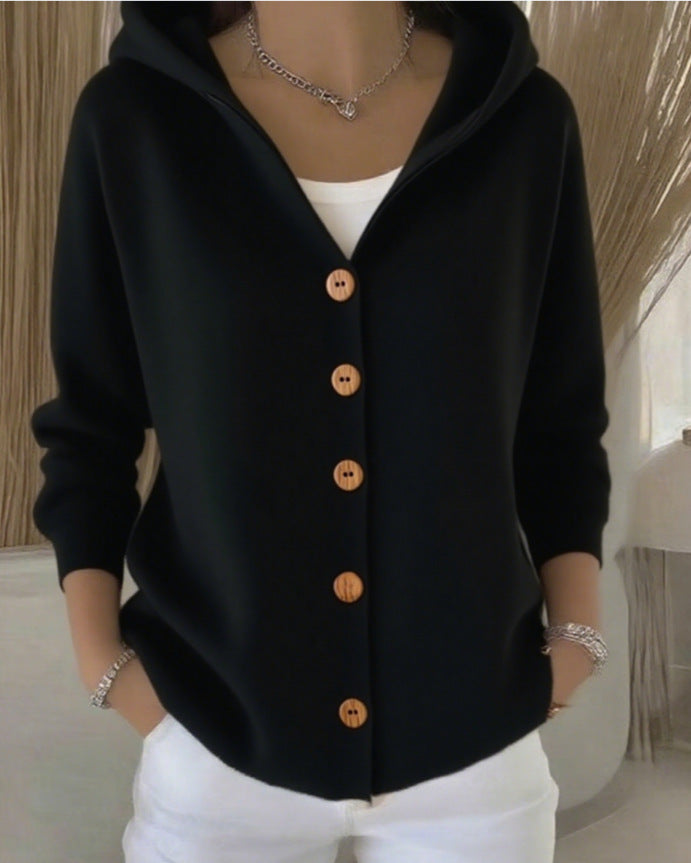 Hélène | Cardigan à capuche boutonné