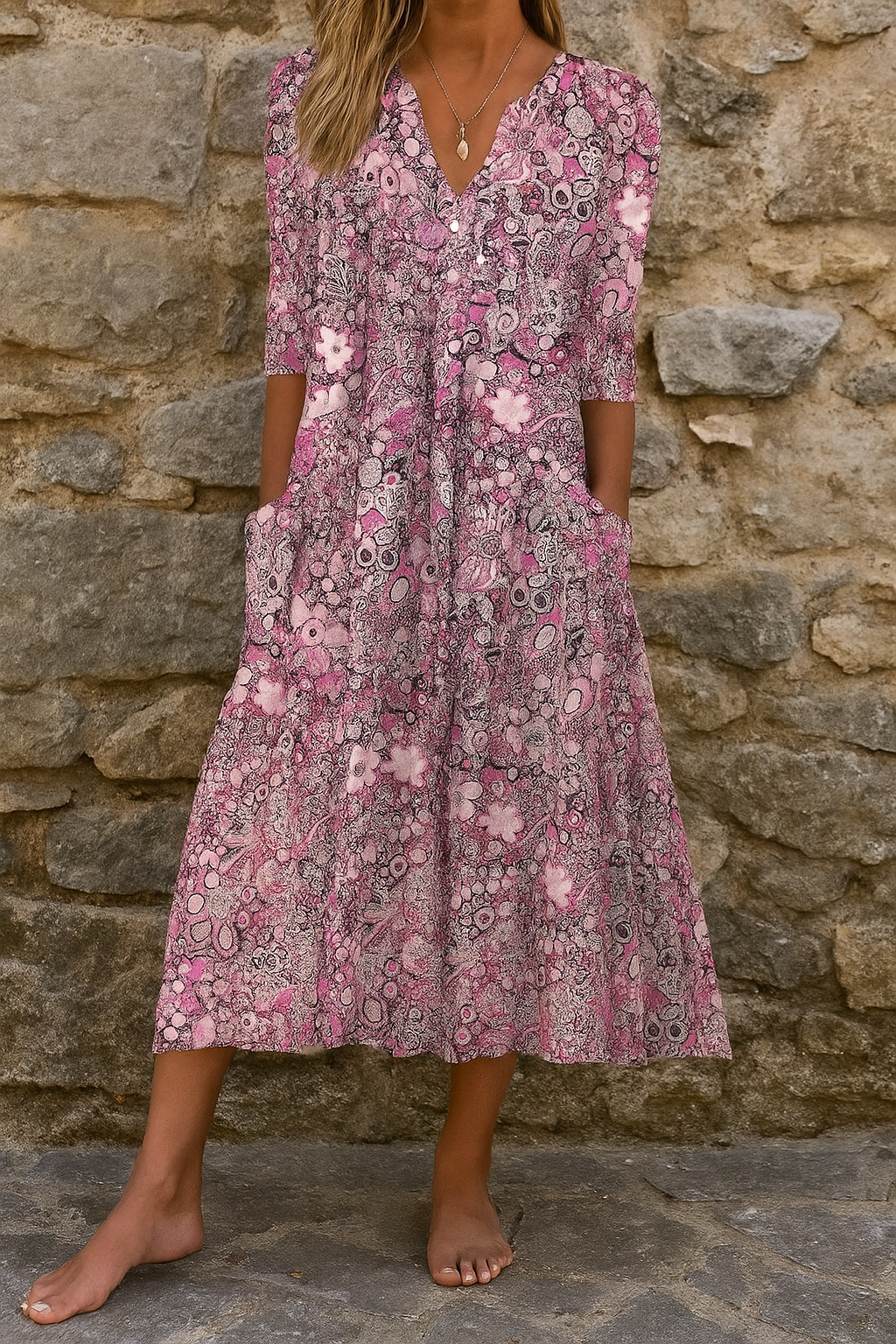 Coralie | Robe midi imprimée col V