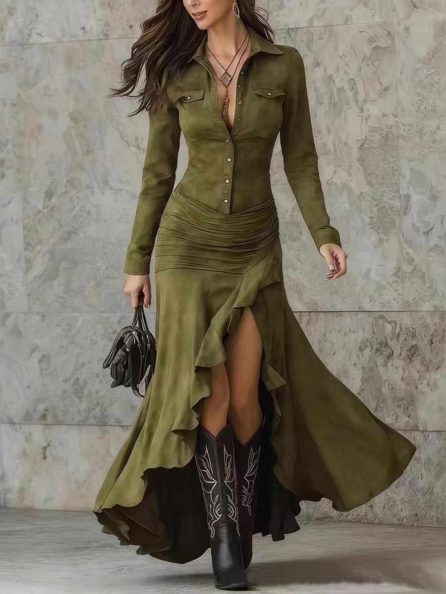 Corinne | Robe longue taille plissée