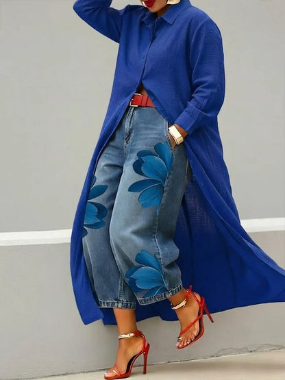 Louise | Ensemble chemise jean fleuri