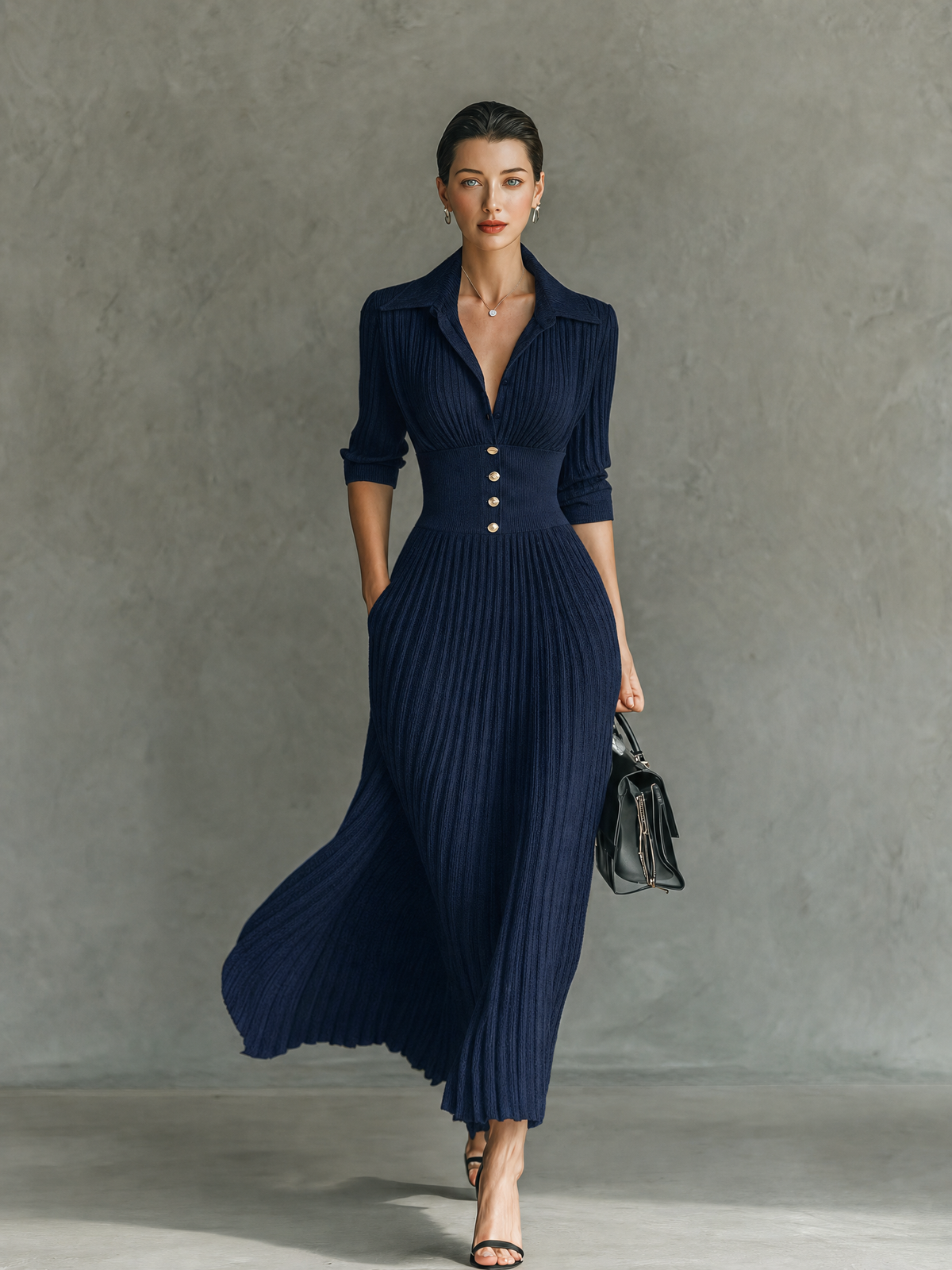 Virginie | Robe midi plissée maille