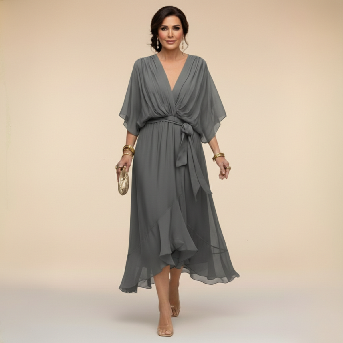 Daphné | Robe chiffon décolleté V