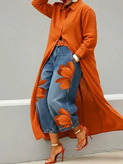 Louise | Ensemble chemise jean fleuri