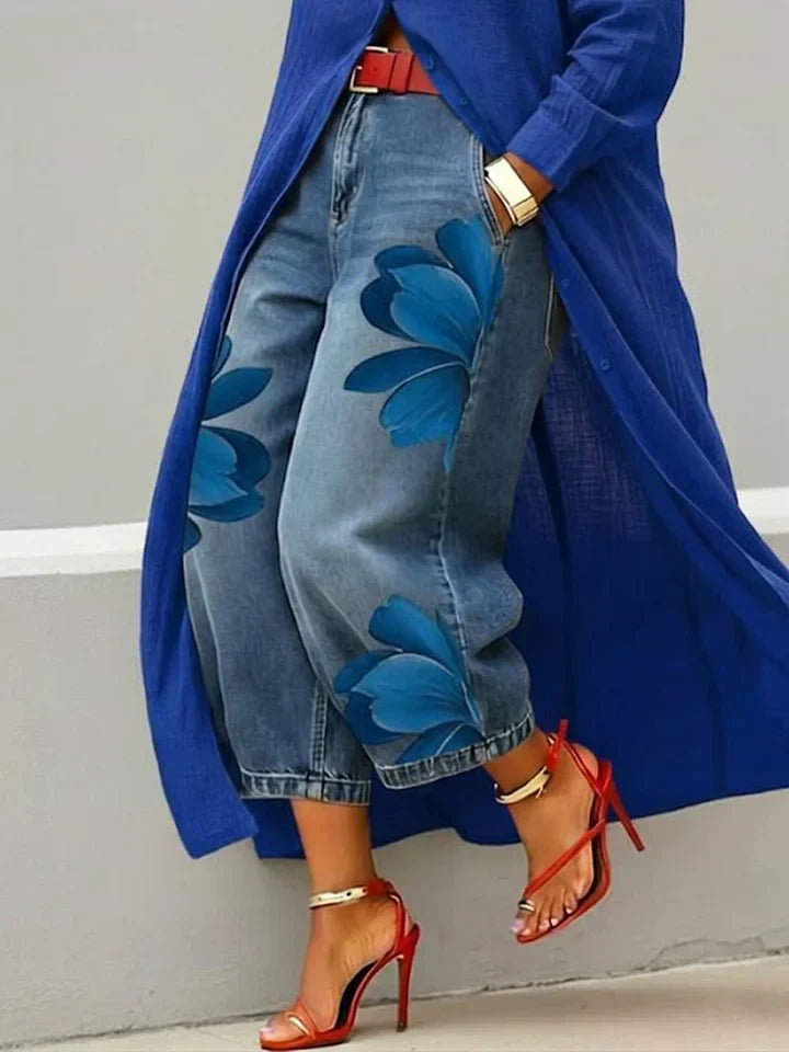 Louise | Ensemble chemise jean fleuri