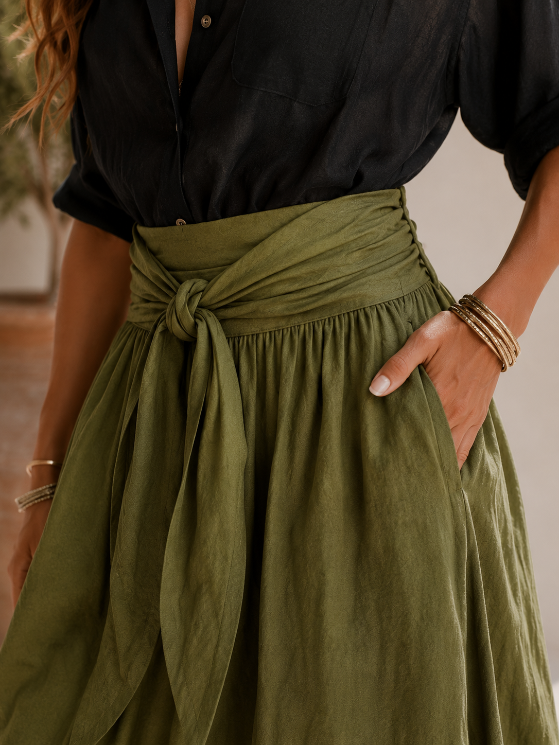 Angèle | Ensemble chemise jupe nouée