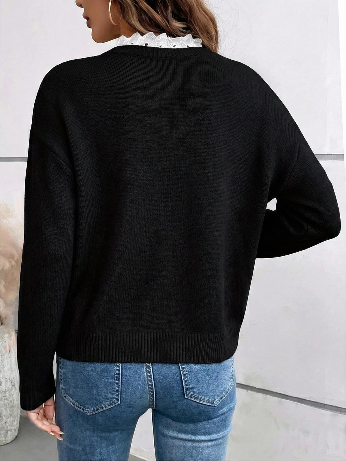 Clotilde | Pull col dentelle cachemire
