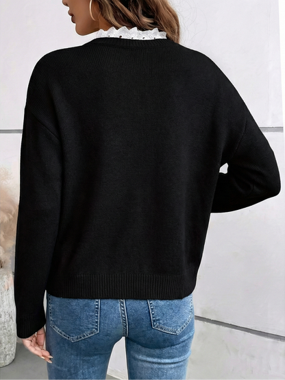 Clotilde | Pull col dentelle cachemire