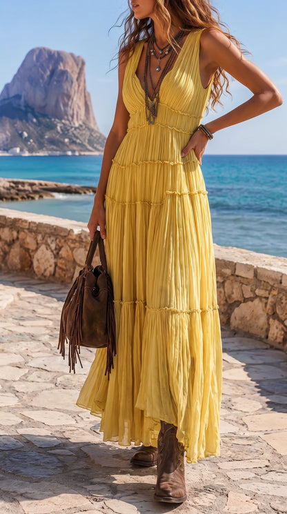 Nathalie | Robe longue plissée sauge