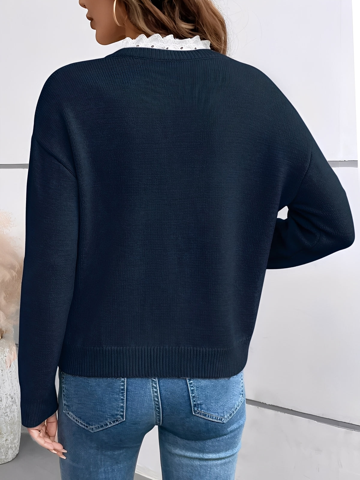 Clotilde | Pull col dentelle cachemire