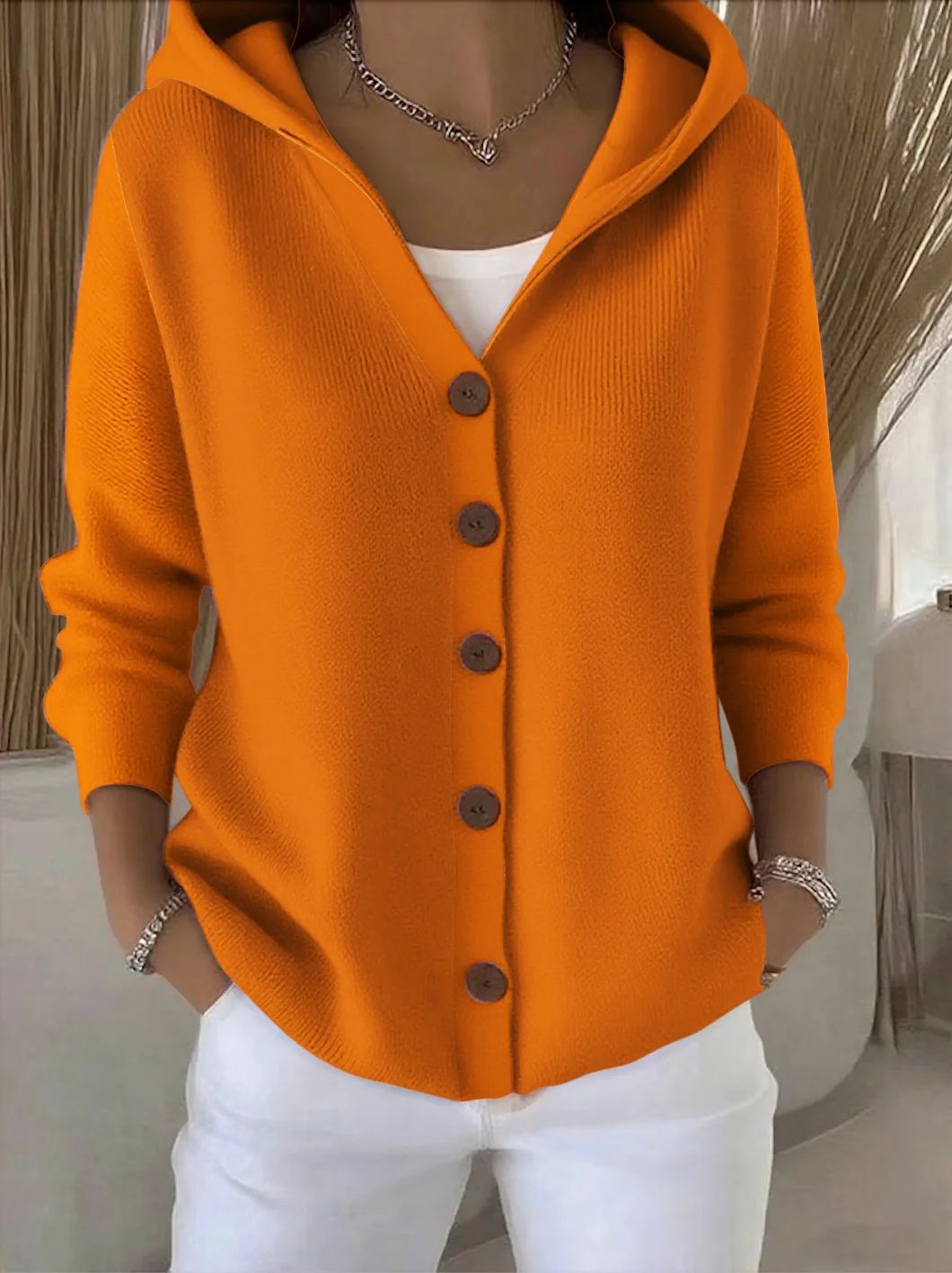 Hélène | Cardigan à capuche boutonné