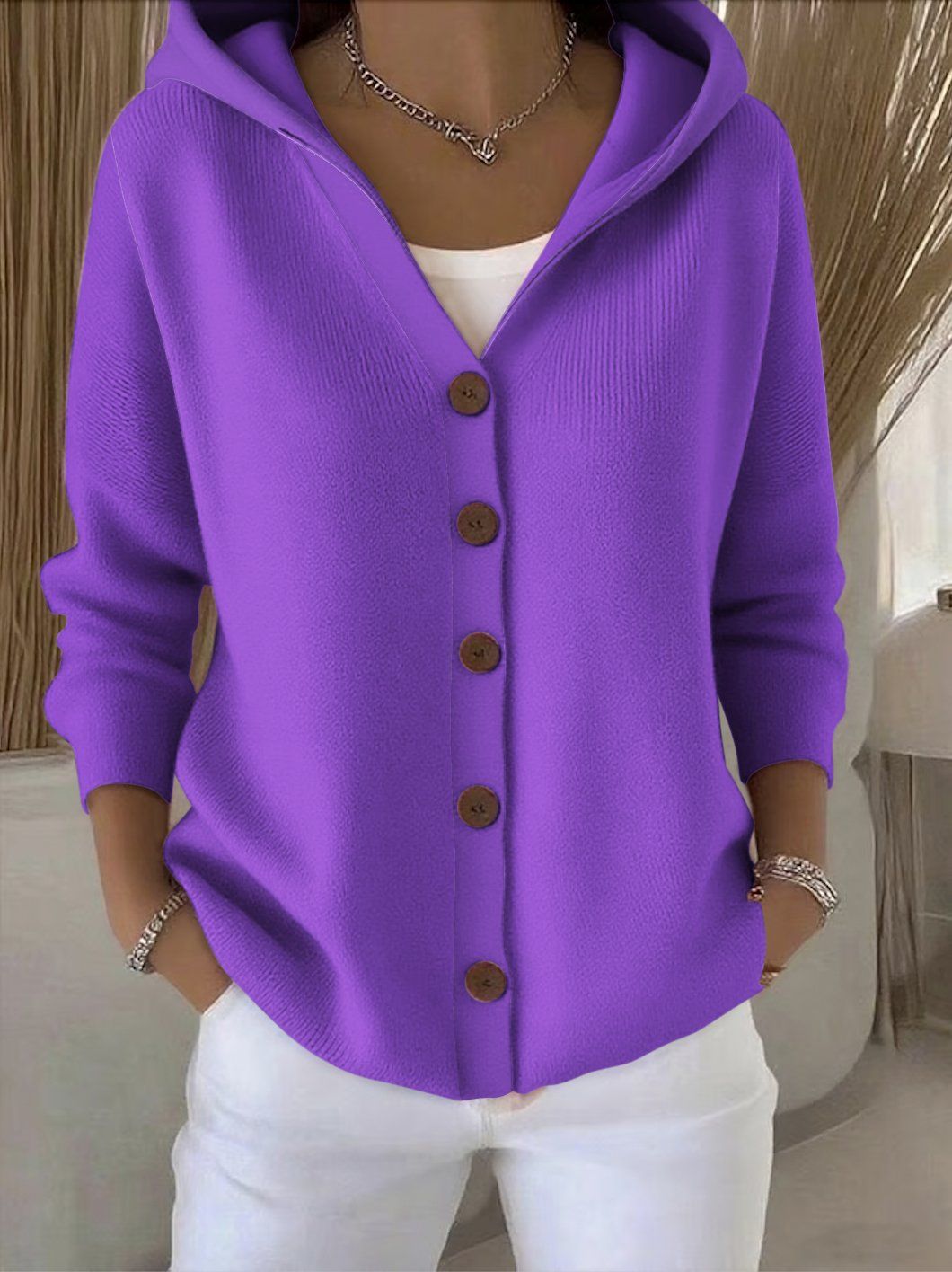 Hélène | Cardigan à capuche boutonné