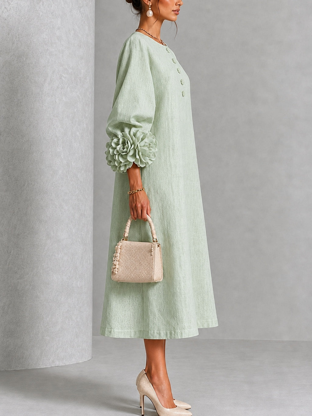 Alix | Robe midi boutons fleuris