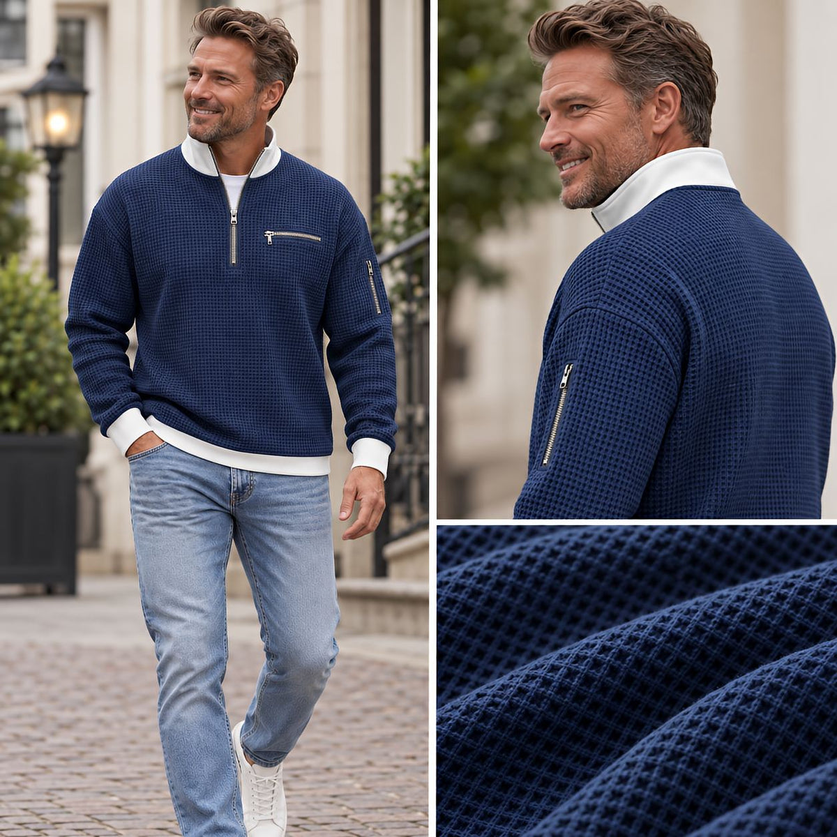 Clément | Pull col zippé gaufré