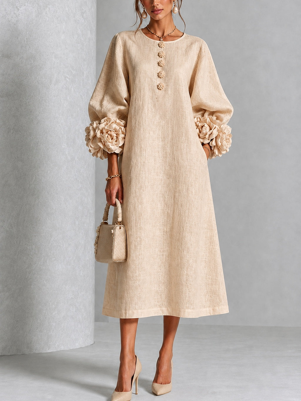 Alix | Robe midi boutons fleuris