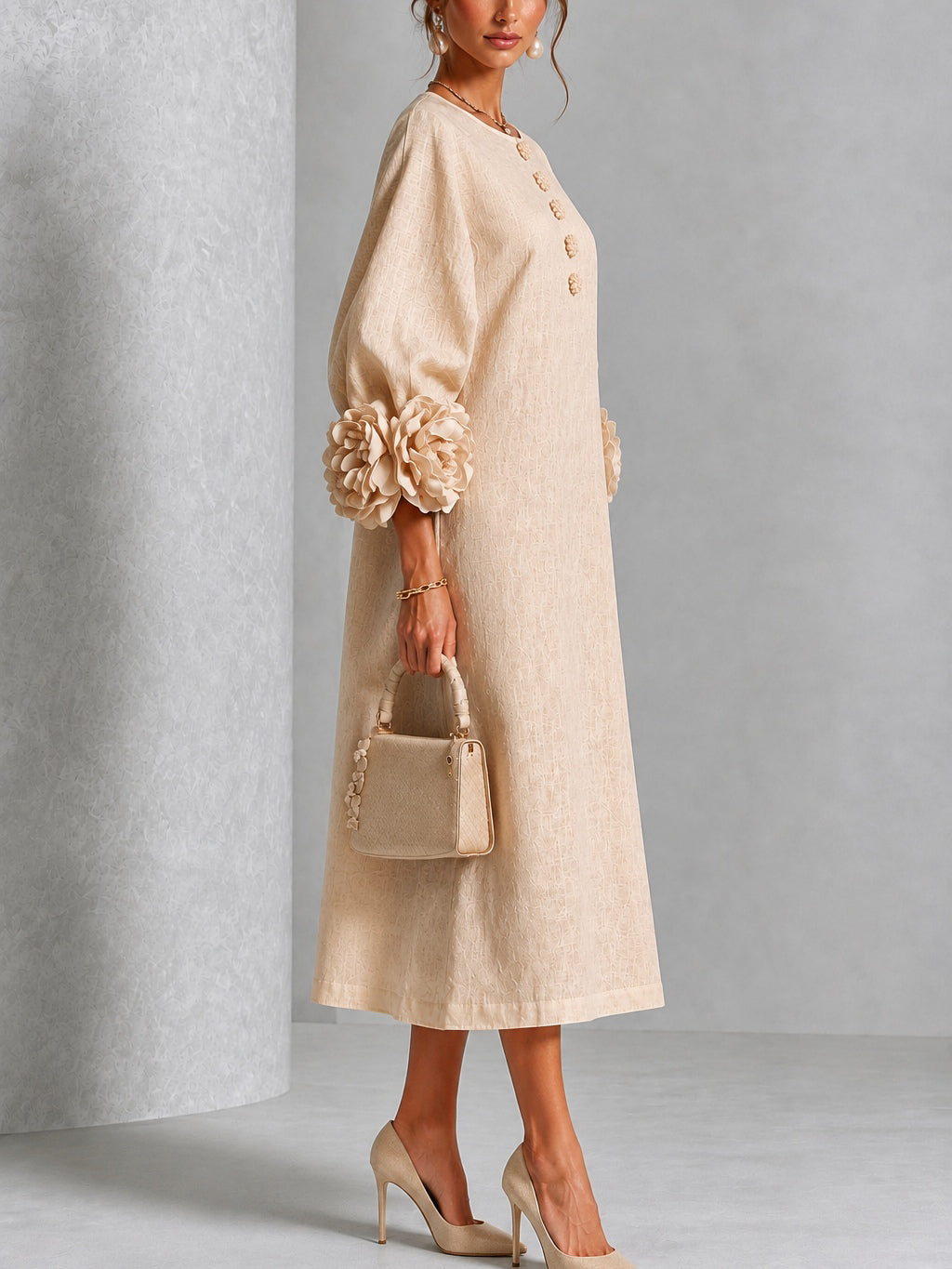 Alix | Robe midi boutons fleuris