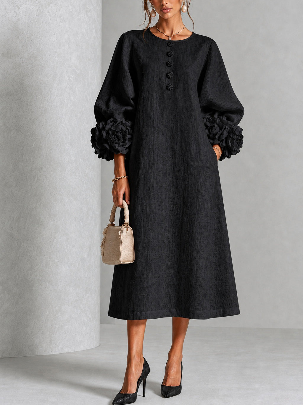 Alix | Robe midi boutons fleuris