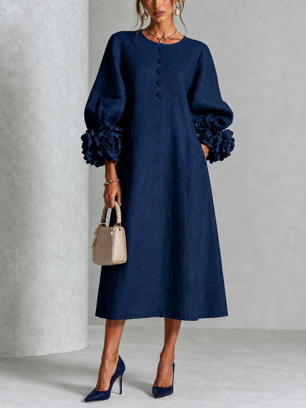 Alix | Robe midi boutons fleuris