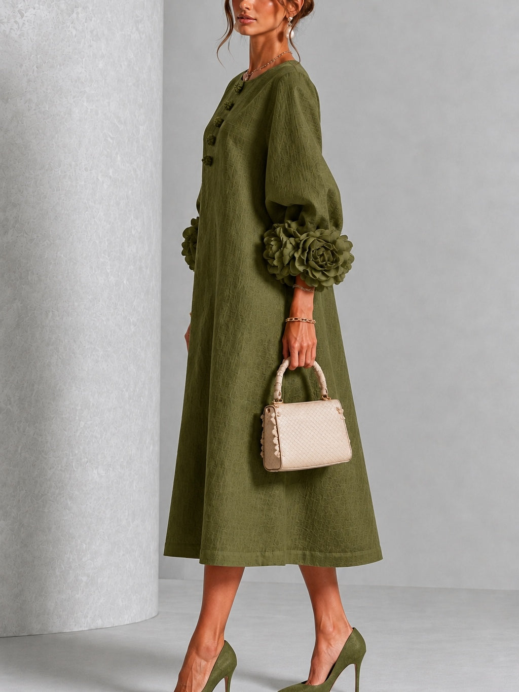 Alix | Robe midi boutons fleuris
