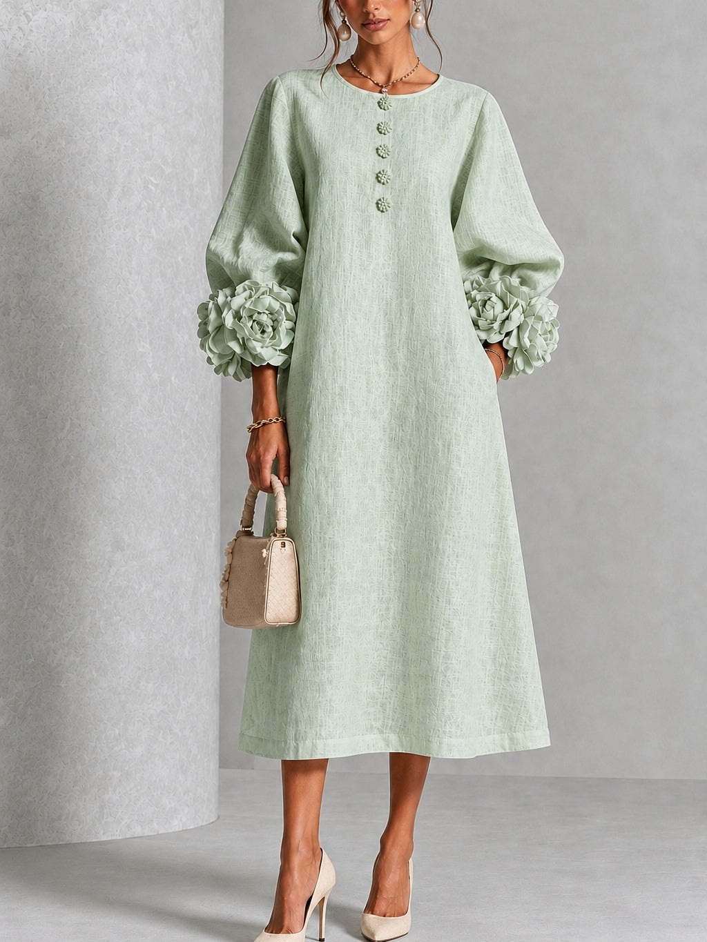 Alix | Robe midi boutons fleuris