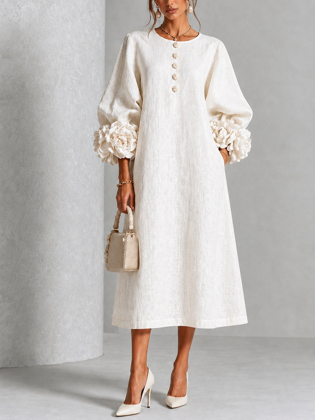 Alix | Robe midi boutons fleuris