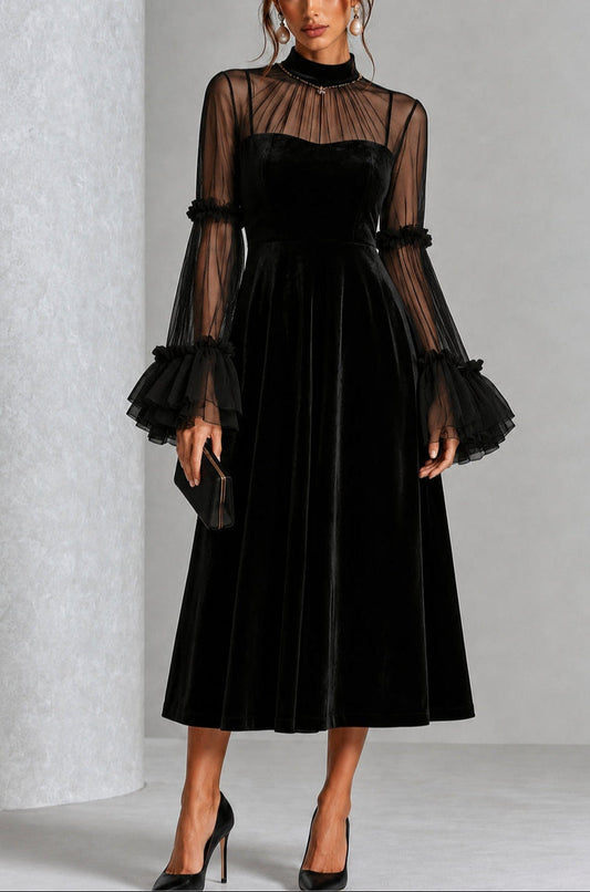 Maud | Robe midi plissée velours