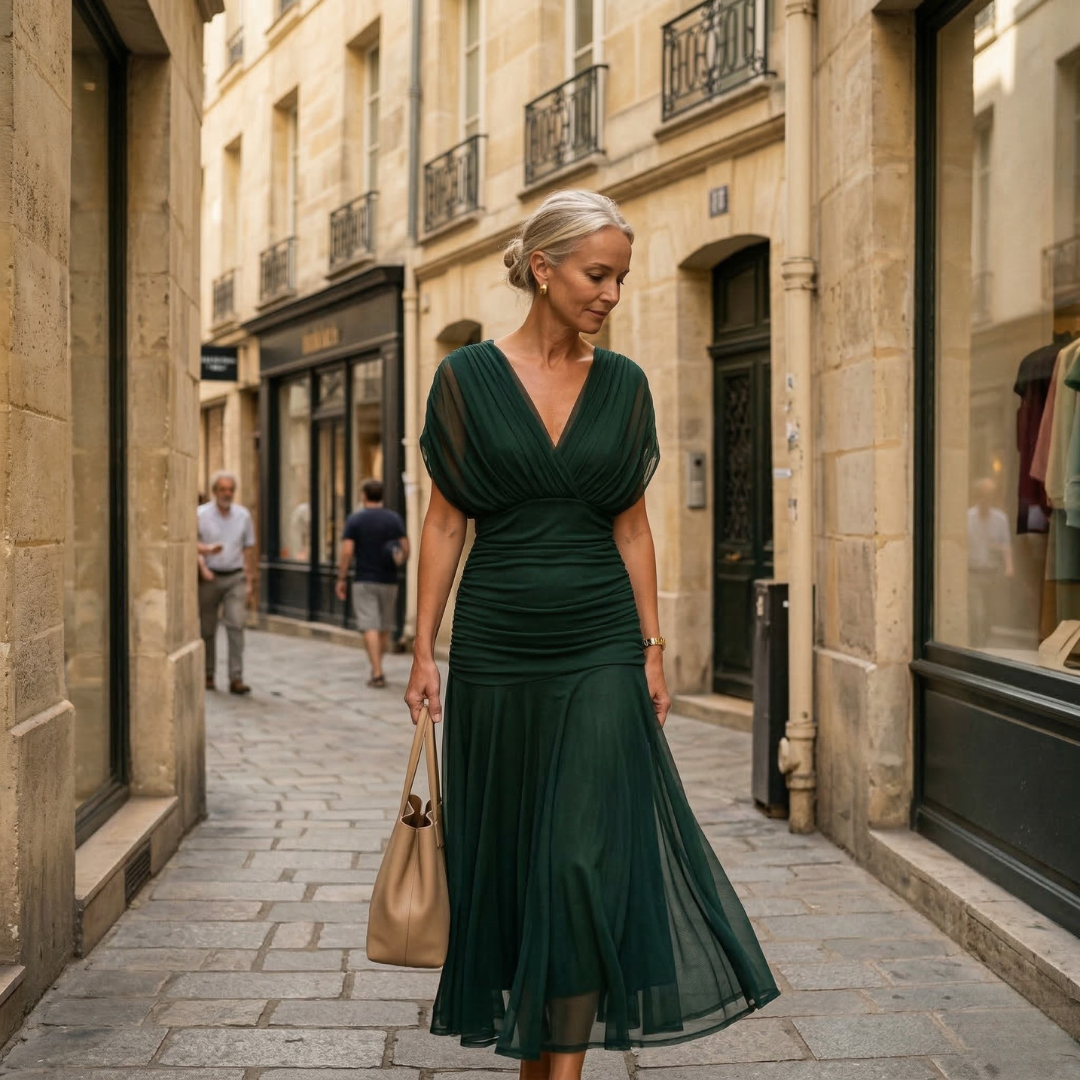 Valentine | Robe maxi col V drapée