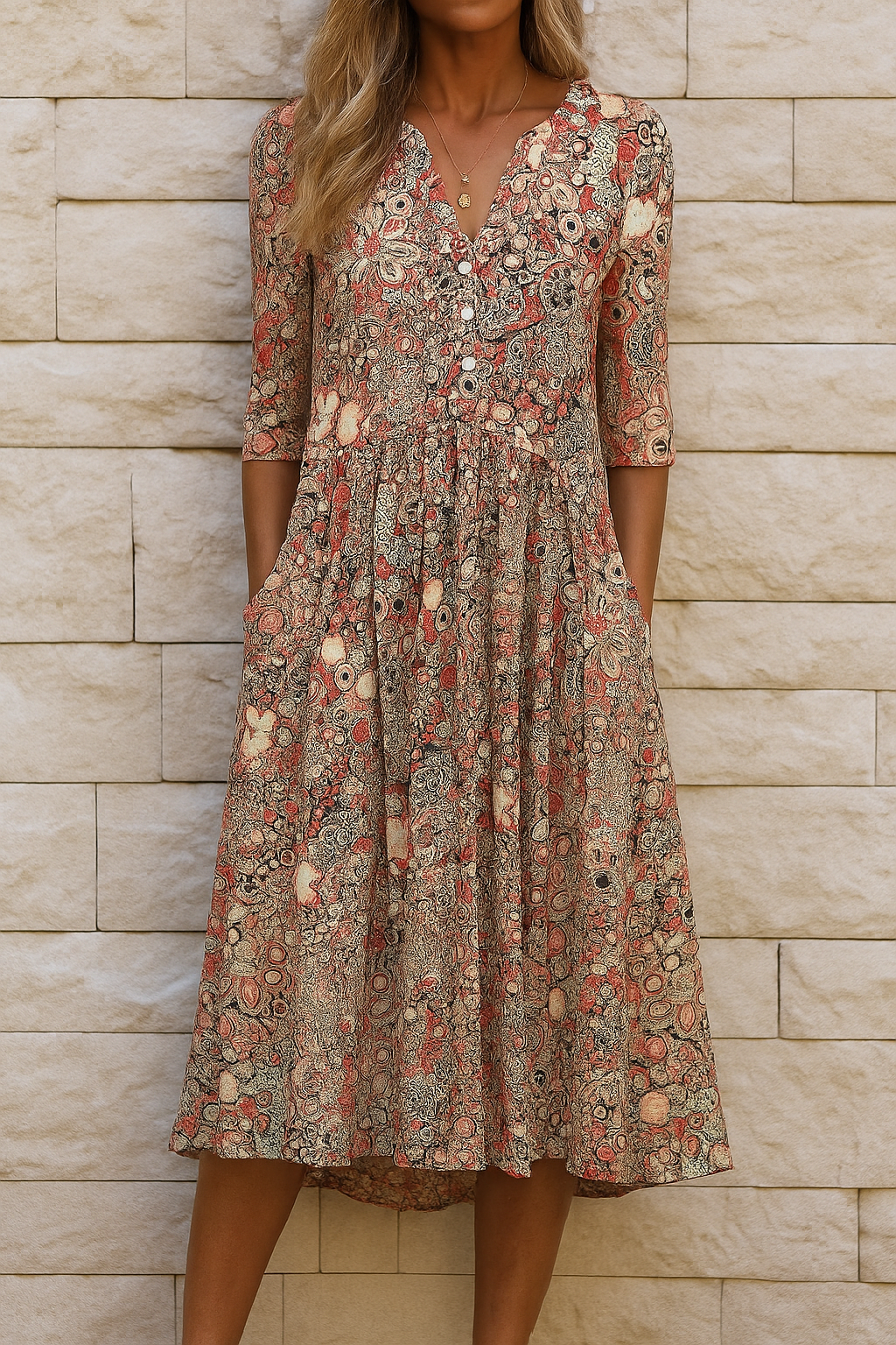 Coralie | Robe midi imprimée col V