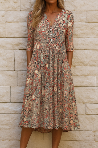 Coralie | Robe midi imprimée col V