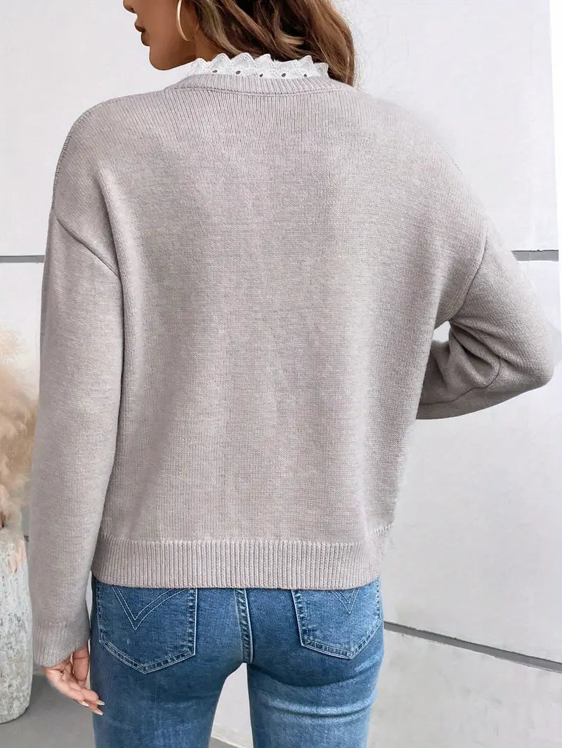 Clotilde | Pull col dentelle cachemire