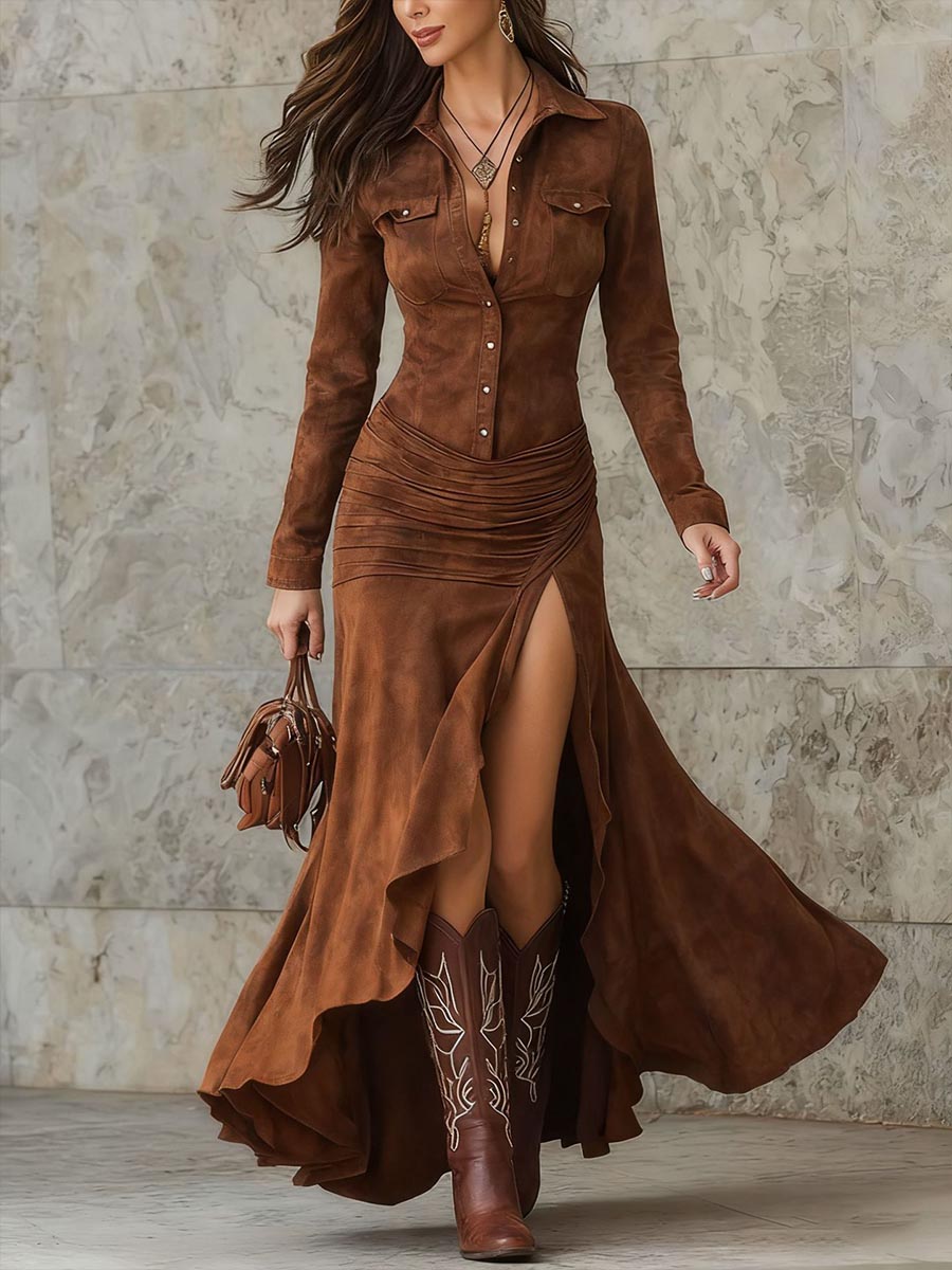 Corinne | Robe longue taille plissée