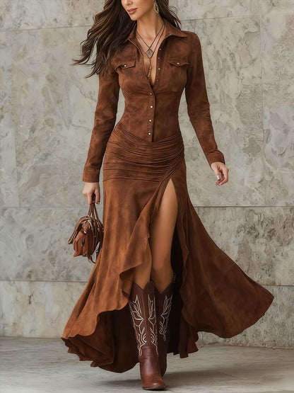 Corinne | Robe longue taille plissée